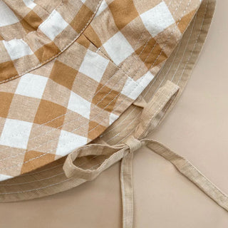 Reversible Linen Hat | Gingham/Caramel