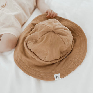 Reversible Linen Hat | Gingham/Caramel