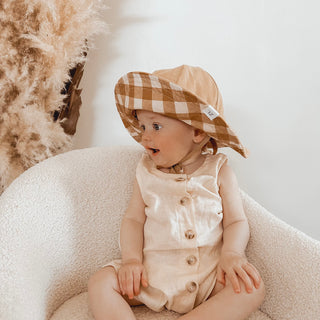 Reversible Linen Hat | Gingham/Caramel